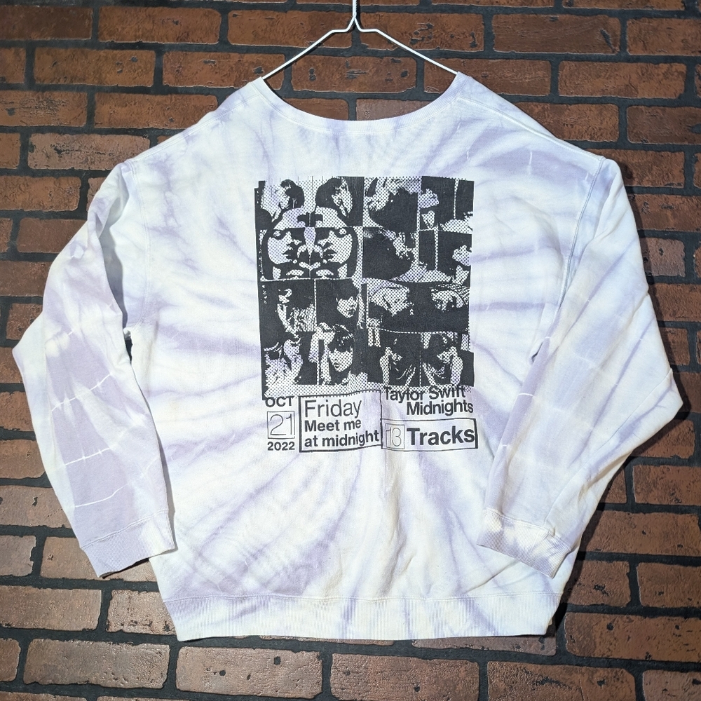 Taylor Swift Midnights Promo 3X Off Shoulder Crewneck Tie Dye Cozy Sweatshirt - Picture 4 of 13